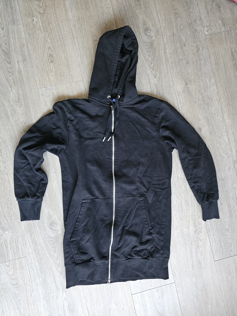 Divided Black Full-Zip Tunic Length Hooded Sweater